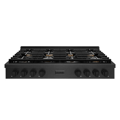 ZLINE 48" Paramount Gas Rangetop with 8 Brass Burners and Porcelain Cooktop in Black Satin Stainless Steel, SRTBS-BR-48