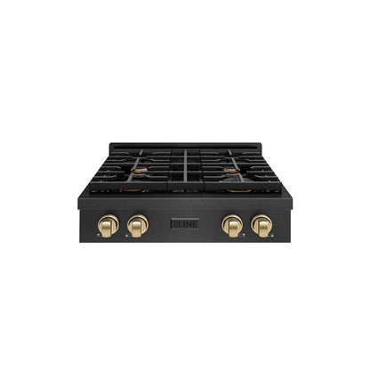ZLINE Autograph 30" Paramount Gas Rangetop with 4 Burners and Porcelain Cooktop in Black Satin and Champagne Bronze Accents, SRTBSZ-30-CB