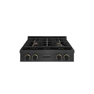 ZLINE Designer 30" Paramount Gas Rangetop with 4 Burners in Black Satin with Matte Black and Champagne Bronze Accents, SRTBSZ-30-MBCB
