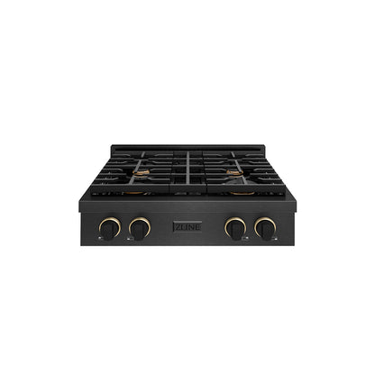 ZLINE Designer 30" Paramount Gas Rangetop with 4 Burners in Black Satin with Matte Black and Champagne Bronze Accents, SRTBSZ-30-MBCB