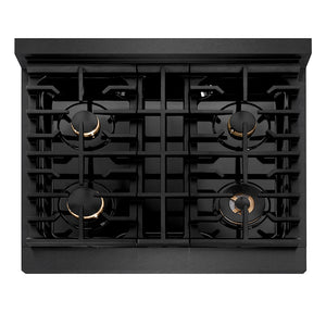 ZLINE Designer 30" Paramount Gas Rangetop with 4 Burners in Black Satin with Matte Black and Champagne Bronze Accents, SRTBSZ-30-MBCB