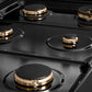 ZLINE Autograph 36" Paramount Gas Rangetop with 6 Burners and Porcelain Cooktop in Black Satin with Polished Gold Accents, SRTBSZ-36-G