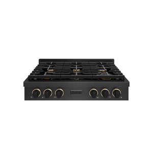 ZLINE Designer 36" Paramount Gas Rangetop with 6 Burners in Black Satin with Matte Black and Champagne Accents, SRTBSZ-36-MBCB