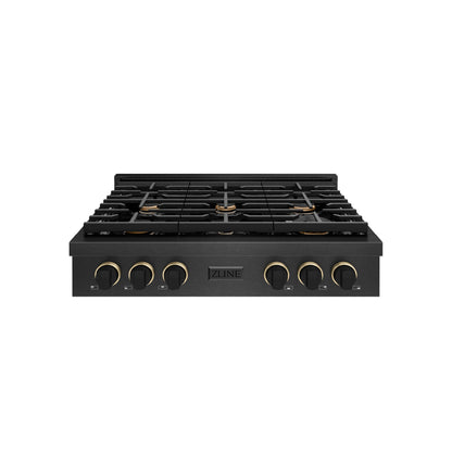 ZLINE Designer 36" Paramount Gas Rangetop with 6 Burners in Black Satin with Matte Black and Champagne Accents, SRTBSZ-36-MBCB