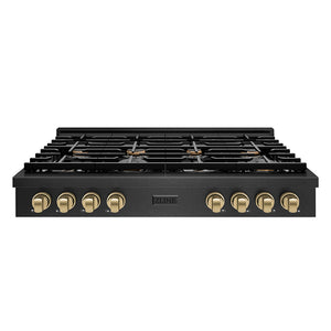 ZLINE Autograph 48" Paramount Gas Rangetop with 8 Burners and Porcelain Cooktop in Black Satin with Champagne Accents, SRTBSZ-48-CB