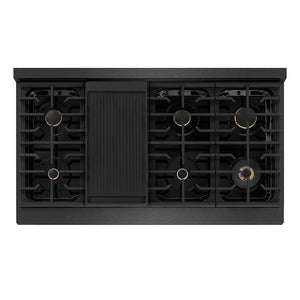 ZLINE Autograph 48" Paramount Gas Rangetop with 8 Burners and Porcelain Cooktop in Black Satin with Champagne Accents, SRTBSZ-48-CB