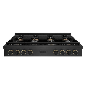 1ZLINE Designer 48" Paramount Gas Rangetop with 8 Burners in Black Satin with Matte Black and Champagne Accents, SRTBSZ-48-MBCB
