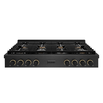 1ZLINE Designer 48" Paramount Gas Rangetop with 8 Burners in Black Satin with Matte Black and Champagne Accents, SRTBSZ-48-MBCB