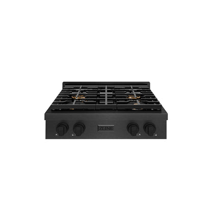 ZLINE 30" Paramount Gas Rangetop with 4 Burner DuoPro™ Cooktop in Black Satin Stainless Steel, PSRTBS-30