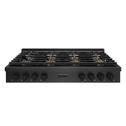 ZLINE 48" Paramount Gas Rangetop with 8 Burner DuoPro™ Cooktop in Black Satin Stainless Steel, PSRTBS-48