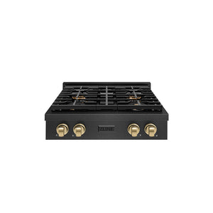 ZLINE Autograph 30" Paramount Gas Rangetop with 4 Burner DuoPro™ Cooktop in Black Satin and Champagne Bronze Accents, PSRTBSZ-30-CB