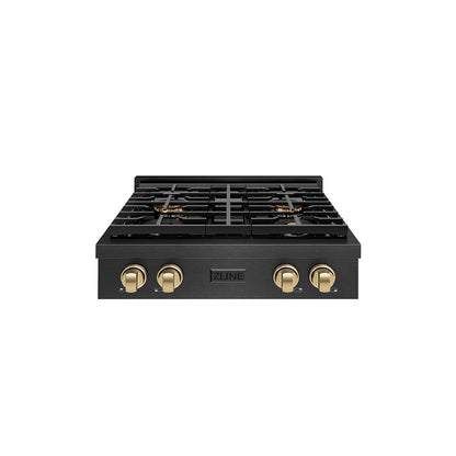 ZLINE Autograph 30" Paramount Gas Rangetop with 4 Burner DuoPro™ Cooktop in Black Satin and Champagne Bronze Accents, PSRTBSZ-30-CB