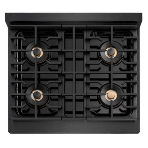 ZLINE Autograph 30" Paramount Gas Rangetop with 4 Burner DuoPro™ Cooktop in Black Satin and Polished Gold Accents, PSRTBSZ-30-G