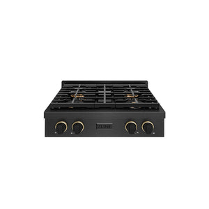 ZLINE Designer 30" Paramount Gas Rangetop with 4 Burner DuoPro™ Cooktop in Black Satin with Black and Champagne Accents, PSRTBSZ-30-MBCB