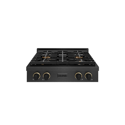 ZLINE Designer 30" Paramount Gas Rangetop with 4 Burner DuoPro™ Cooktop in Black Satin with Black and Champagne Accents, PSRTBSZ-30-MBCB