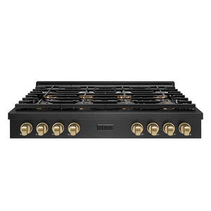 ZLINE Autograph 48" Paramount Gas Rangetop with 8 Burner DuoPro™ Cooktop in Black Satin and Champagne Accents, PSRTBSZ-48-CB