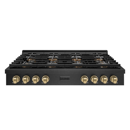 ZLINE Autograph 48" Paramount Gas Rangetop with 8 Burner DuoPro™ Cooktop in Black Satin and Champagne Accents, PSRTBSZ-48-CB