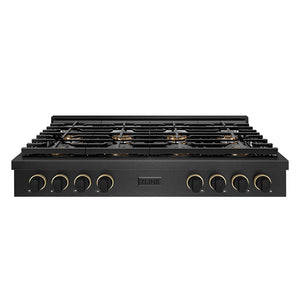 ZLINE Designer 48" Paramount Gas Rangetop with 8 Burner DuoPro™ Cooktop in Black Satin with Black and Champagne Accents, PSRTBSZ-48-MBCB