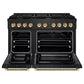 ZLINE Autograph 48" 6.7 cu. ft. Paramount Double Oven Dual Fuel Range with 8 Burner Gas Cooktop in Black Stainless Steel and Polished Gold Helix Handles and Knob Accents, SDRBZ-48-KG