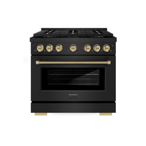 ZLINE Autograph 36" 5.2 cu. ft. Paramount Dual Fuel Range with 6 Burner DuoPro™ Cooktop and Electric Convection Oven in Black Stainless Steel with Champagne Bronze Helix Handle and Accents, PSDRBZ-36-KCB