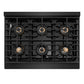 ZLINE Autograph 36" 5.2 cu. ft. Paramount Dual Fuel Range with 6 Burner DuoPro™ Cooktop and Electric Convection Oven in Black Stainless Steel with Polished Gold Helix Handle and Accents, PSDRBZ-36-KG