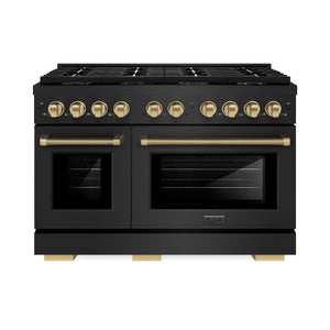ZLINE Autograph 48" 6.7 cu. ft. Paramount Dual Fuel Range with 8 Burner DuoPro™ Cooktop and Dual Ovens in Black Stainless Steel with Champagne Bronze Helix Handles and Accents, PSDRBZ-48-KCB