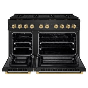 ZLINE Autograph 48" 6.7 cu. ft. Paramount Dual Fuel Range with 8 Burner DuoPro™ Cooktop and Dual Ovens in Black Stainless Steel with Champagne Bronze Helix Handles and Accents, PSDRBZ-48-KCB
