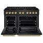 ZLINE Autograph 48" 6.7 cu. ft. Paramount Double Oven Gas Range with 8 Burner Cooktop in Black Stainless Steel and Champagne Bronze Helix Handles and Knob Accents, SGRBZ-48-KCB