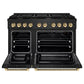 ZLINE Autograph 48" 6.7 cu. ft. Paramount Double Oven Gas Range with 8 Burner Cooktop in Black Stainless Steel and Polished Gold Helix Handles and Knob Accents, SGRBZ-48-KG
