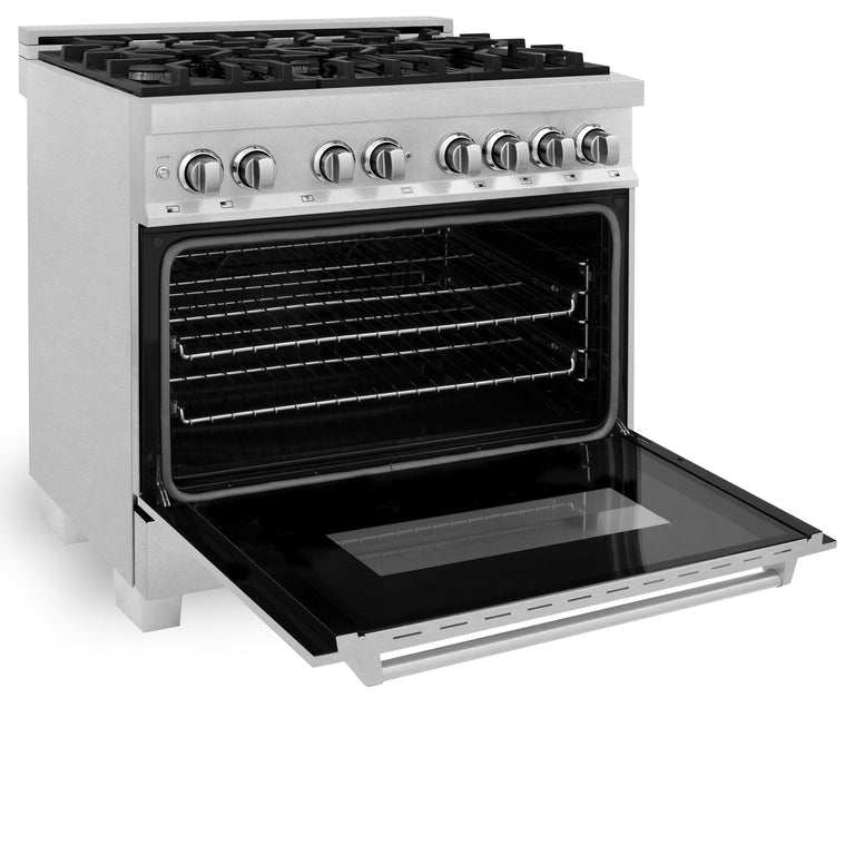 ZLINE Kitchen and Bath 36 in. Professional Gas Burner/Electric Oven in DuraSnow® Stainless with DuraSnow® Stainless Door, RAS-SN-36