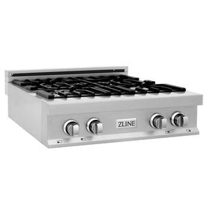 ZLINE Appliance Package - 30" Rangetop, Over The Range Convection Microwave With Traditional Handle In Satin Stainless Steel, 2KP-RTSOTR30
