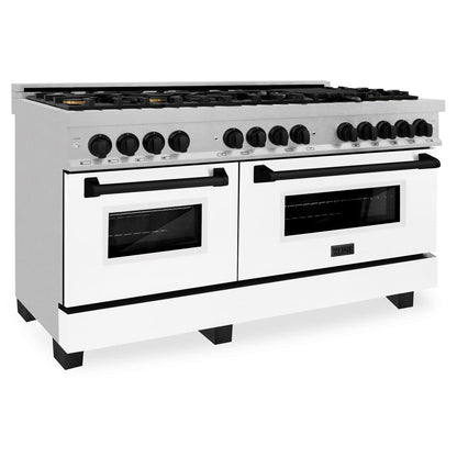 ZLINE Autograph 60" 7.4 cu. ft. Dual Fuel Range with White Matte Door and Black Matte Accents, RAZ-WM-60-MB