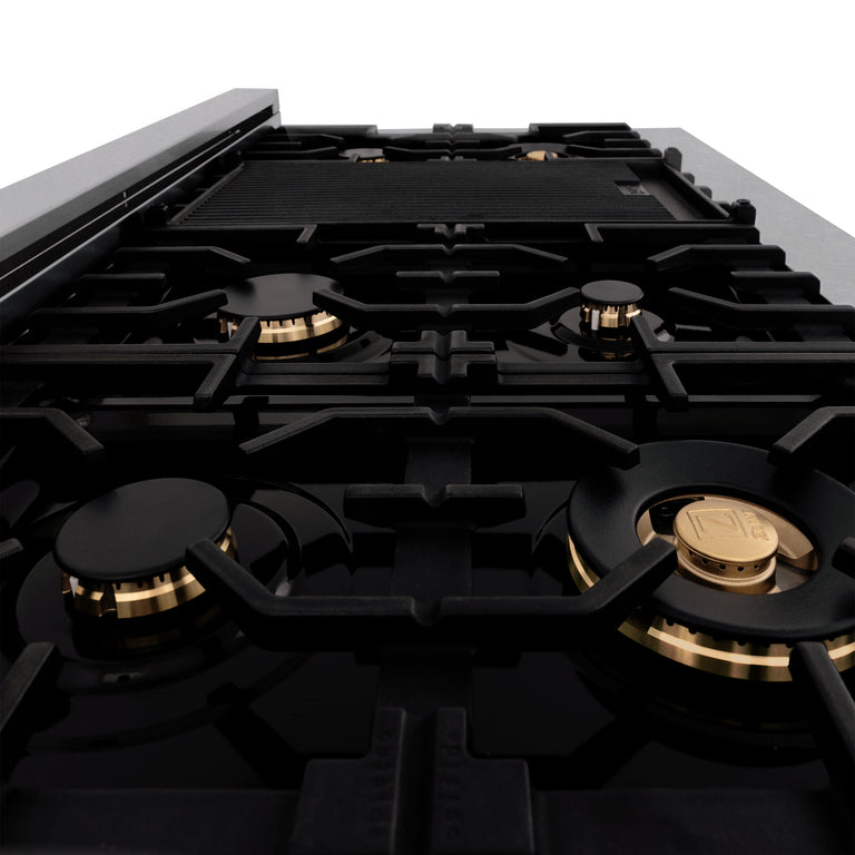 ZLINE 48" Rangetop in DuraSnow® Stainless Steel With 7 Gas Burners And Griddle, RTS-BR-GR-48