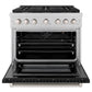 ZLINE 36" 5.2 cu. ft. Paramount Dual Fuel Range with 6 Burners in DuraSnow® Stainless Steel with Black Matte Door, SDRS-BLM-36