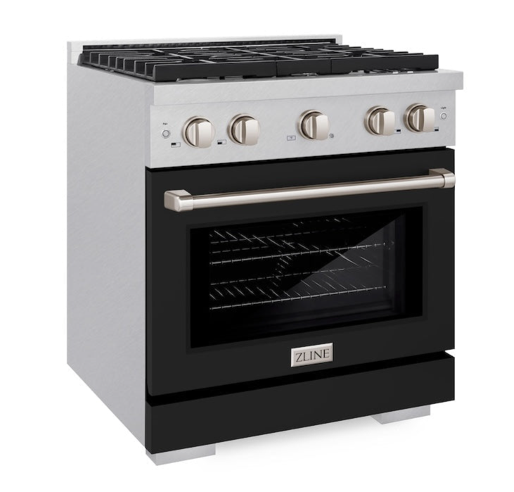 Main view of ZLINE professional gas range in stainless steel with black matte finish