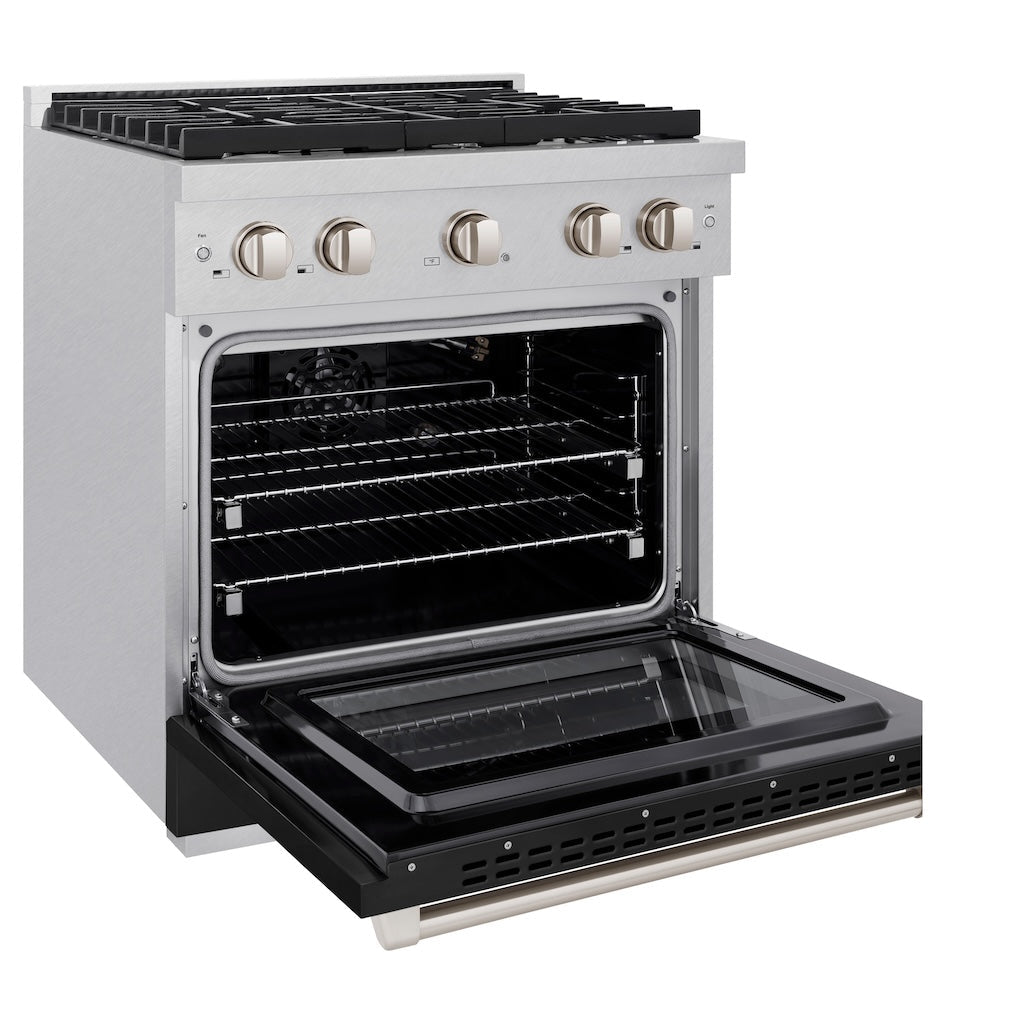 Alternate main view of ZLINE professional gas range in stainless steel with black matte finish