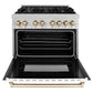 ZLINE Autograph Edition 36 In. Range, Gas Stove and Electric Oven in DuraSnow® Stainless Steel with White Matte Door and Gold Accent, RASZ-WM-36-G