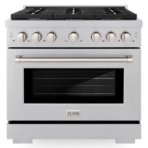 ZLINE 36" 5.2 cu. ft. Paramount Dual Fuel Range with 6 Burners in DuraSnow® Stainless Steel, SDRS-36