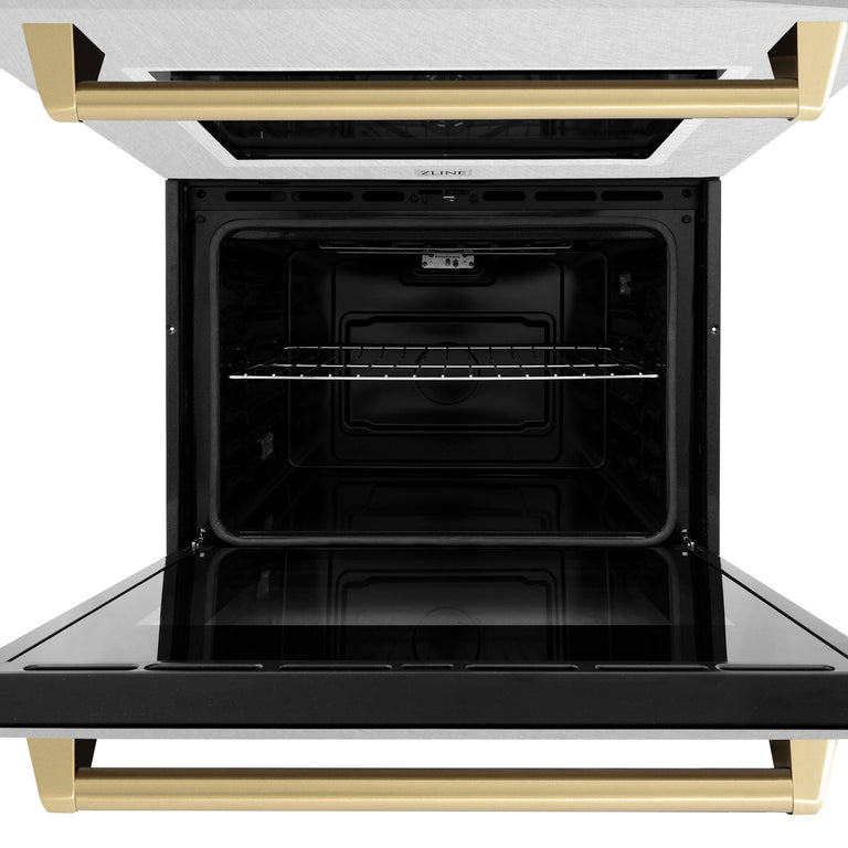 ZLINE 30 In. Autograph Edition Double Wall Oven with Self Clean and True Convection in DuraSnow® Stainless Steel and Champagne Bronze, AWDSZ-30-CB