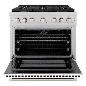 ZLINE 36" 5.2 cu. ft. Paramount Dual Fuel Range with 6 Burners in DuraSnow® Stainless Steel with White Matte Door, SDRS-WM-36