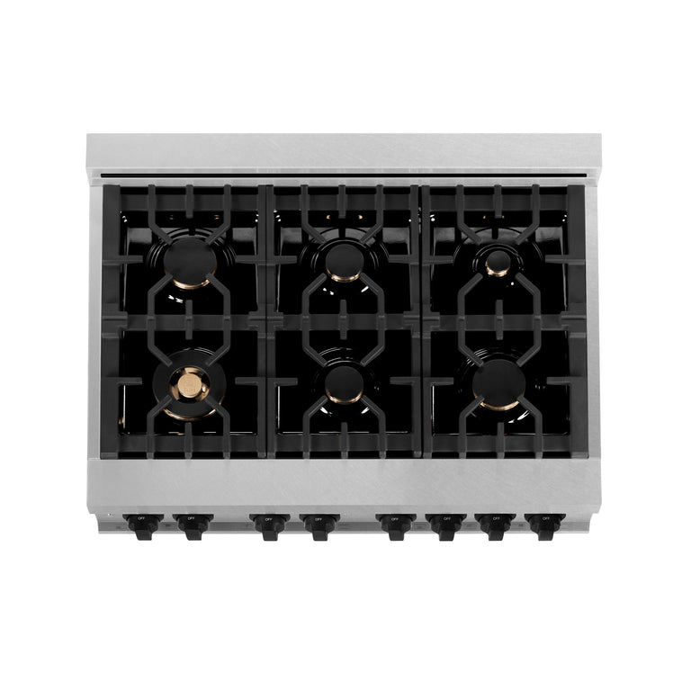 ZLINE Autograph Edition 36 in. 4.6 cu. ft. Range with Gas Stove and Electric Oven in DuraSnow® with Matte Black Accents, RASZ-SN-36-MB