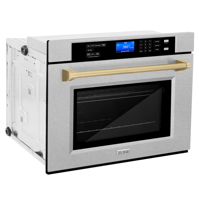 ZLINE 30 In. Autograph Edition Single Wall Oven with Self Clean and True Convection in DuraSnow® Stainless Steel and Champagne Bronze, AWSSZ-30-CB