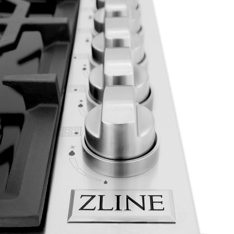 ZLINE 36 in. Dropin Cooktop with 6 Gas Burners and Black Porcelain Top and Brass Burners, RC-BR-36-PBT