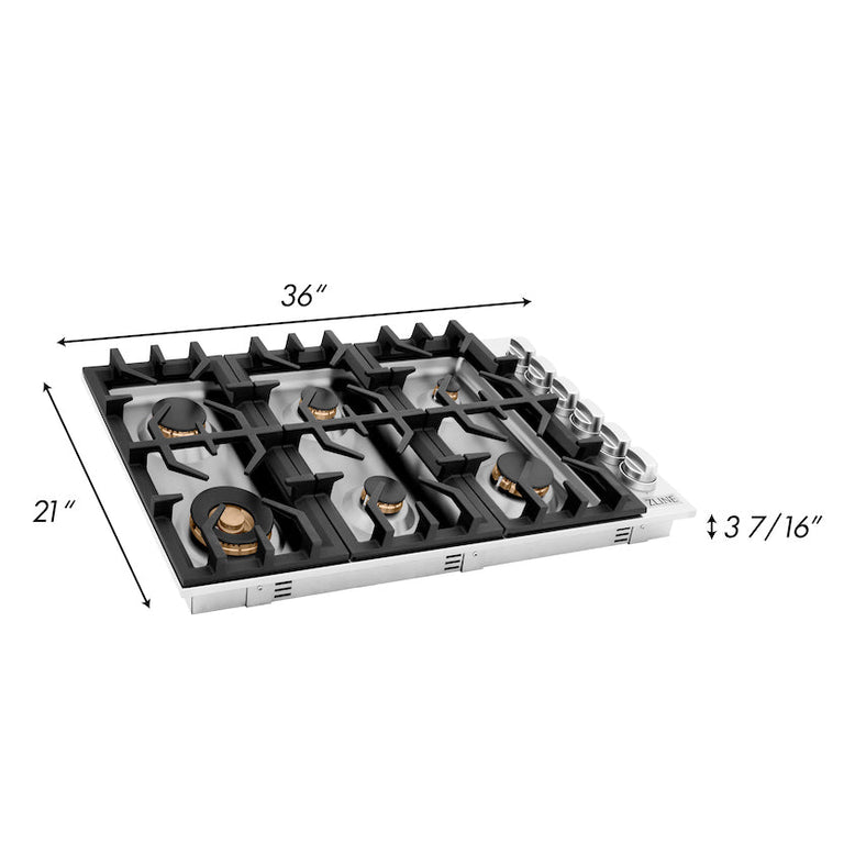 ZLINE 36 in. Dropin Cooktop with 6 Gas Brass Burners, RC-BR-36