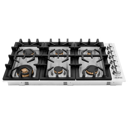 ZLINE 36 in. Dropin Cooktop with 6 Gas Brass Burners, RC-BR-36