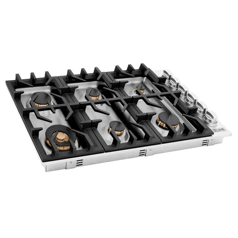 ZLINE 36 in. Dropin Cooktop with 6 Gas Brass Burners, RC-BR-36