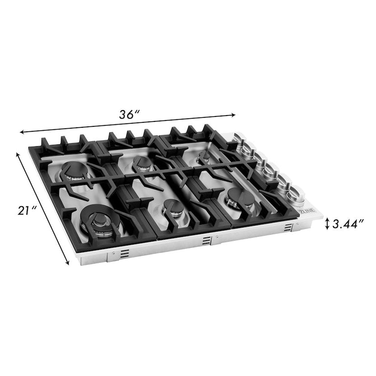 ZLINE 36 in. Stainless Steel Dropin Cooktop with 6 Gas Burners, RC36