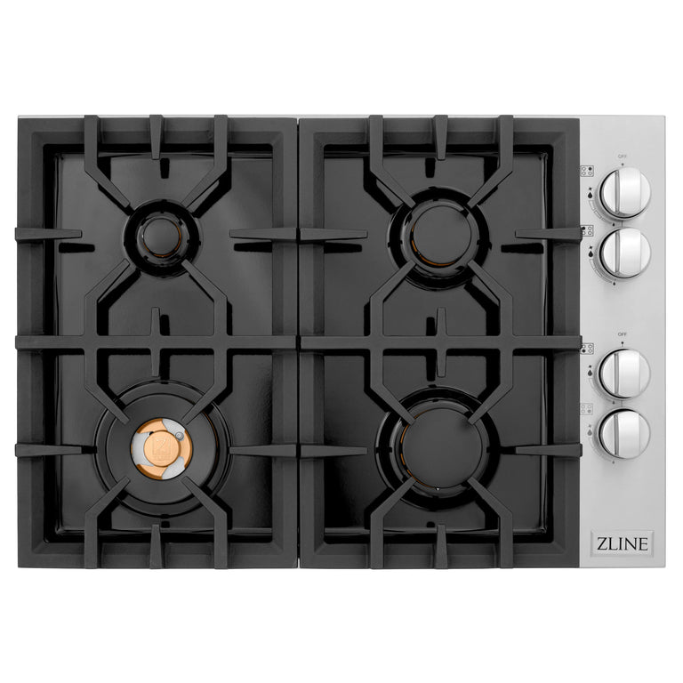 ZLINE 30 in. Dropin Cooktop with 4 Gas Brass Burners and Black Porcelain Top, RC-BR-30-PBT