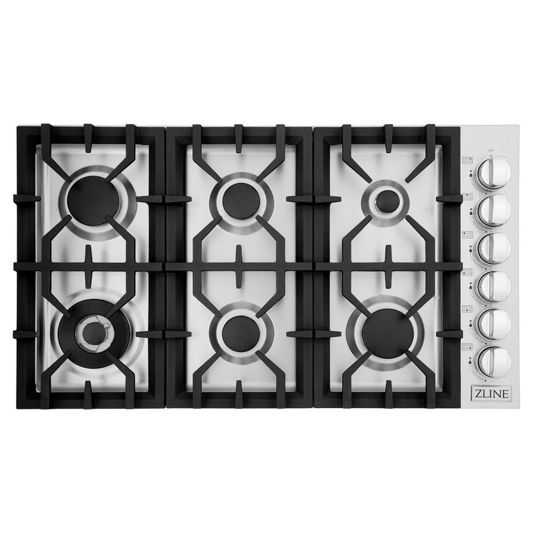 ZLINE 36 in. Stainless Steel Dropin Cooktop with 6 Gas Burners, RC36