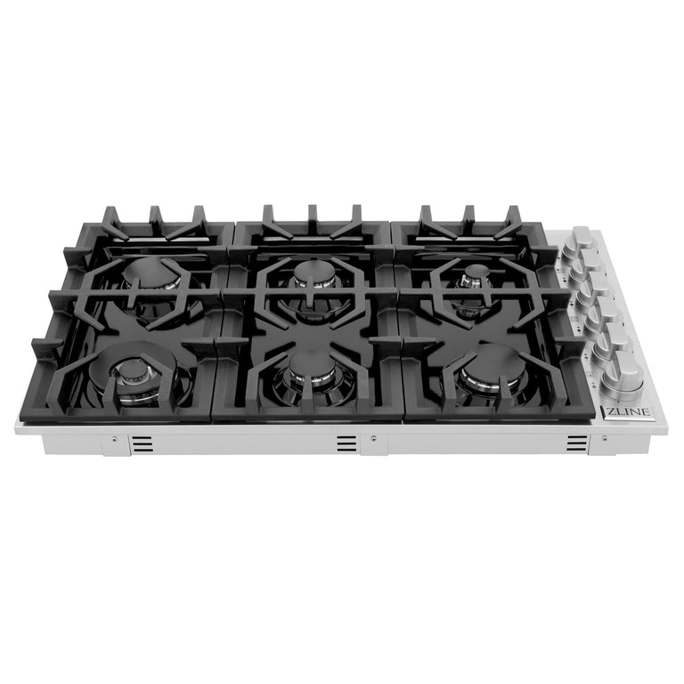 ZLINE 36 in. Dropin Cooktop with 6 Gas Burners and Black Porcelain Top, RC36-PBT